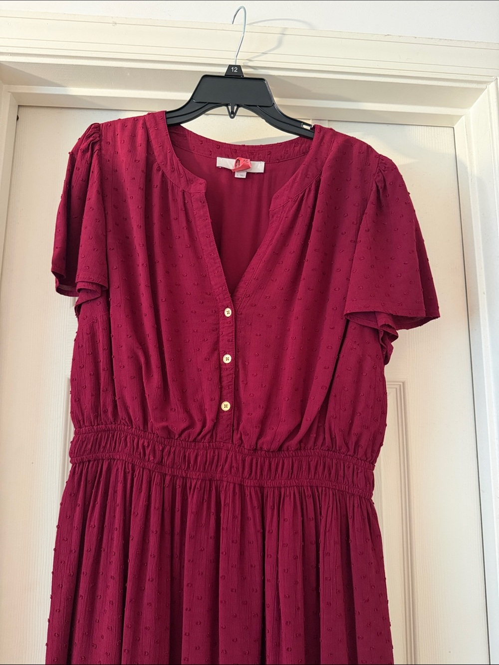 LOFT Wine Red Button-Front Midi Dress